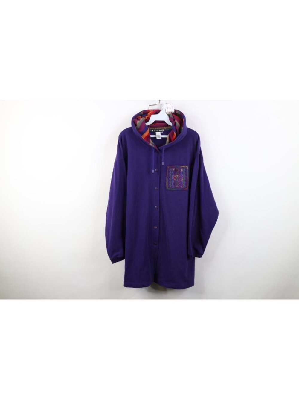 Vintage 90s Streetwear Womens XL Southwestern Aztec Knit Hooded Button Shirt